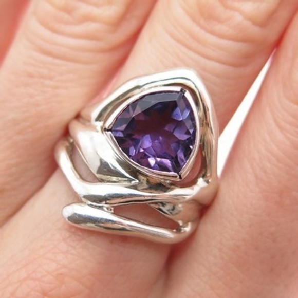Jewelry - HAGIT GORALI 925 Sterling Silver Vintage Real Amethyst Modernist Ring Size 9.25